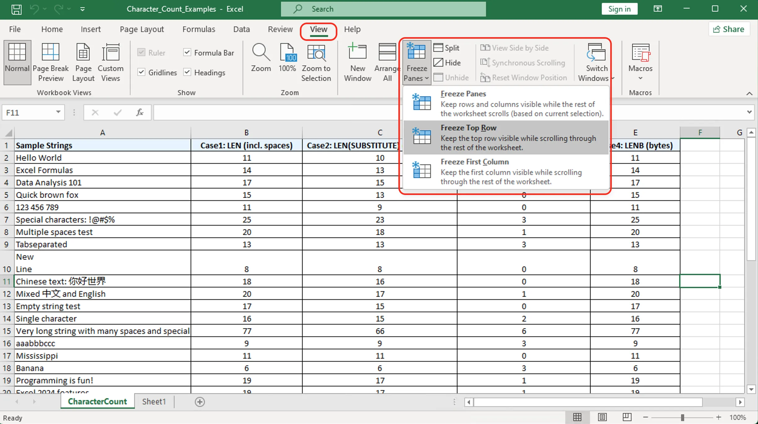 How to freeze a row in Excel 365: Step-by-step Freeze Panes menu guide